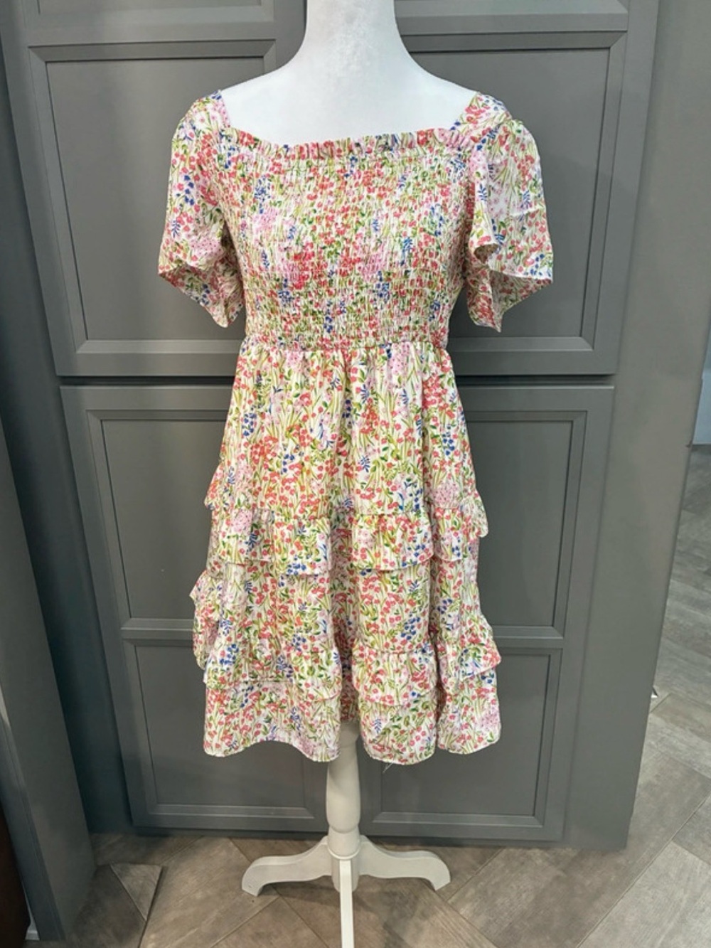 Liberty Love Pink Floral Smocked Tiered Dress